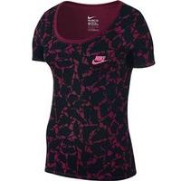 Nike Category All Over Print Scoop Tee - Womens - Noble Red/Black/Digital Pink
