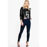 nicole high rise split knee tube jean indigo