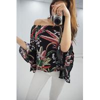 Nico floral print bardot flared chiffon top