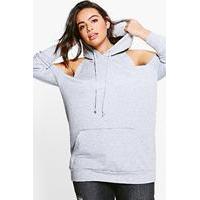 nicole open shoulder hoodie grey