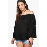 nina off shoulder ruffle top black