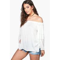 nina off shoulder ruffle top ivory