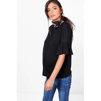 Nina T Shirt With Frill Sleeves - black