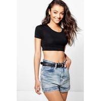 nicole short sleeve basic crop top black