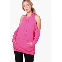 Nicole Open Shoulder Hoodie - cerise