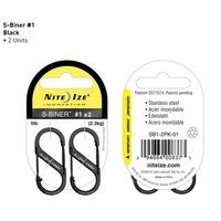 NITE IZE S-BINER (METAL SIZE 1 - BLACK TWIN PACK)