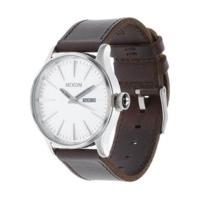 nixon the sentry leather silver brown