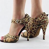 Non Customizable Women\'s Dance Shoes Latin Satin/Leather Stiletto Heel Leopard