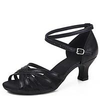 Non Customizable Women\'s Dance Shoes Leatherette Leatherette Latin Sandals Cuban Heel Indoor Black / Purple / Silver / Gold