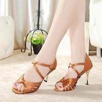 non customizable womens dance shoes latin satin stiletto heel brown