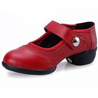 Non Customizable Women\'s Dance Shoes Dance Sneakers Leather Low Heel Black/Red