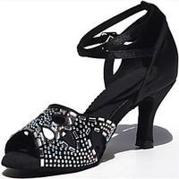 non customizable womens dance shoes latin satin chunky heel blackother