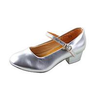 Non Customizable Women\'s/Kids\' Dance Shoes Ballroom/Practice Shoes/Modern Leatherette Chunky Heel Silver