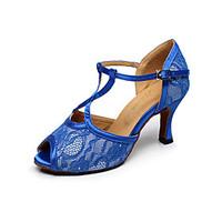 Non Customizable Women\'s Dance Shoes Lace Lace Latin Sandals Stiletto Heel Practice / Beginner / Professional / Indoor / Performance Blue