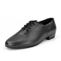 Non Customizable Men\'s Dance Shoes Leather Jazz Dance Sneakers Modern Salsa Swing Shoes Heels Flat Heel Indoor Black
