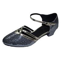 Non Customizable Women\'s Dance Shoes Modern/Ballroom Sparkling Glitter Chunky Heel Silver/Gold