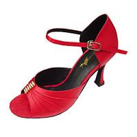 Non Customizable Women\'s Dance Shoes Latin/Salsa/Performance Satin Stiletto Heel Black/Red/Gold