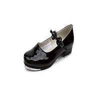 Non Customizable Women\'s Tap Patent Leather Heels Indoor Bow(s) Low Heel Black 1\