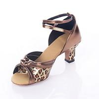 Non Customizable Women\'s Dance Shoes Latin/Ballroom Leatherette Chunky Heel Leopard