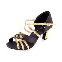 Non Customizable Women\'s Dance Shoes Latin/Ballroom Satin Flared Heel Multi-color