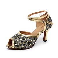 Non Customizable Women\'s Dance Shoes Leather Sparkling Glitter Latin Sandals Heels Stiletto Heel Indoor