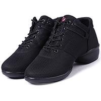 Non Customizable Women\'s Jazz Dance Sneakers Tap Salsa Fabric Sneakers Practice Beginner Professional Performance Chunky Heel Black Red1\