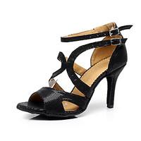 Non Customizable Women\'s Dance Shoes Leather Sparkling Glitter Latin Heels Stiletto Heel Indoor