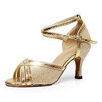Non Customizable Women\'s Dance Shoes Leather Latin Heels Stiletto Heel Indoor Purple Black White Gold