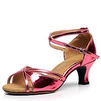 Non Customizable Women\'s Dance Shoes Sandals Latin Leatherette Chunky Heel Outdoor Gold/Silver/Fuchsia