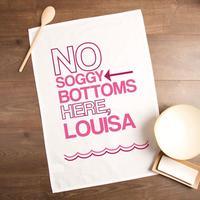 No Soggy Bottoms Tea Towel with Personalised Name