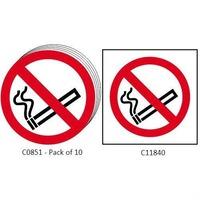 no smoking symbol self adhesive sticky sign 50mm dia pack of 10