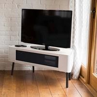 Norvik Corner TV Stand In White High Gloss With Glass Door