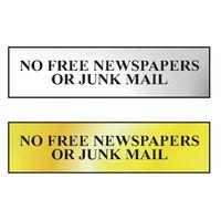 No Free Newspapers Or Junk Mail - Polished Brass Effect 200 x 50mm