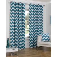 Normandy Chevron Lined Eyelet Curtains - Teal 168 cm x 183 cm