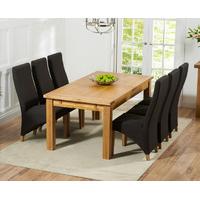 normandy 180cm solid oak extending dining table with henley fabric cha ...