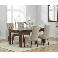 Normandy 150cm Dark Solid Oak Extending Dining Table with Anais Fabric Dark Oak Leg Chairs