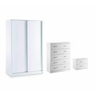 Novello White Gloss Wardrobe Bedside 5 Drawer Chest Set