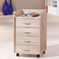 novi sonoma oak finish 4 drawers office container with rollers