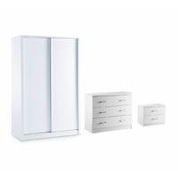 Novello White Gloss Wardrobe Bedside 3 Drawer Chest Set