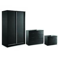 Novello Black Gloss Wardrobe Bedside 3 Drawer Chest Set