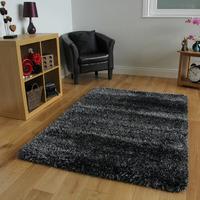 Non Shed Shaggy Navy & Silver High Shine Thick Sparkle Rugs - Calgary 160cmx230cm (5ft 3\