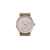 NOMOS Glashütte Orion 33 ladies silver and rosé dial beige strap watch