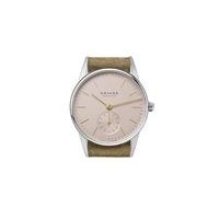 nomos glashtte orion 33 ladies silver and ros dial beige strap watch