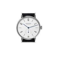 nomos glashtte tangomat white dial black strap watch