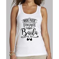 no one can be sad when he dances. suspenders shirt for her - white