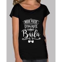 no one can be sad when he dances. wide neck shirt for her - dark