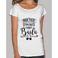 no one can be sad when he dances. wide neck shirt for her - white