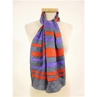 Non Branded Beautiful Red Grey and Purple Striped 100% Silk Scarf