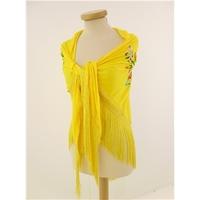 Non Branded Bright Yellow Floral Embroidered Triangle Fringed Scarf Shawl