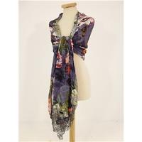 Non Branded Beautiful Grey and Multi Floral and Birdcage Print Sequin Edged Scarf